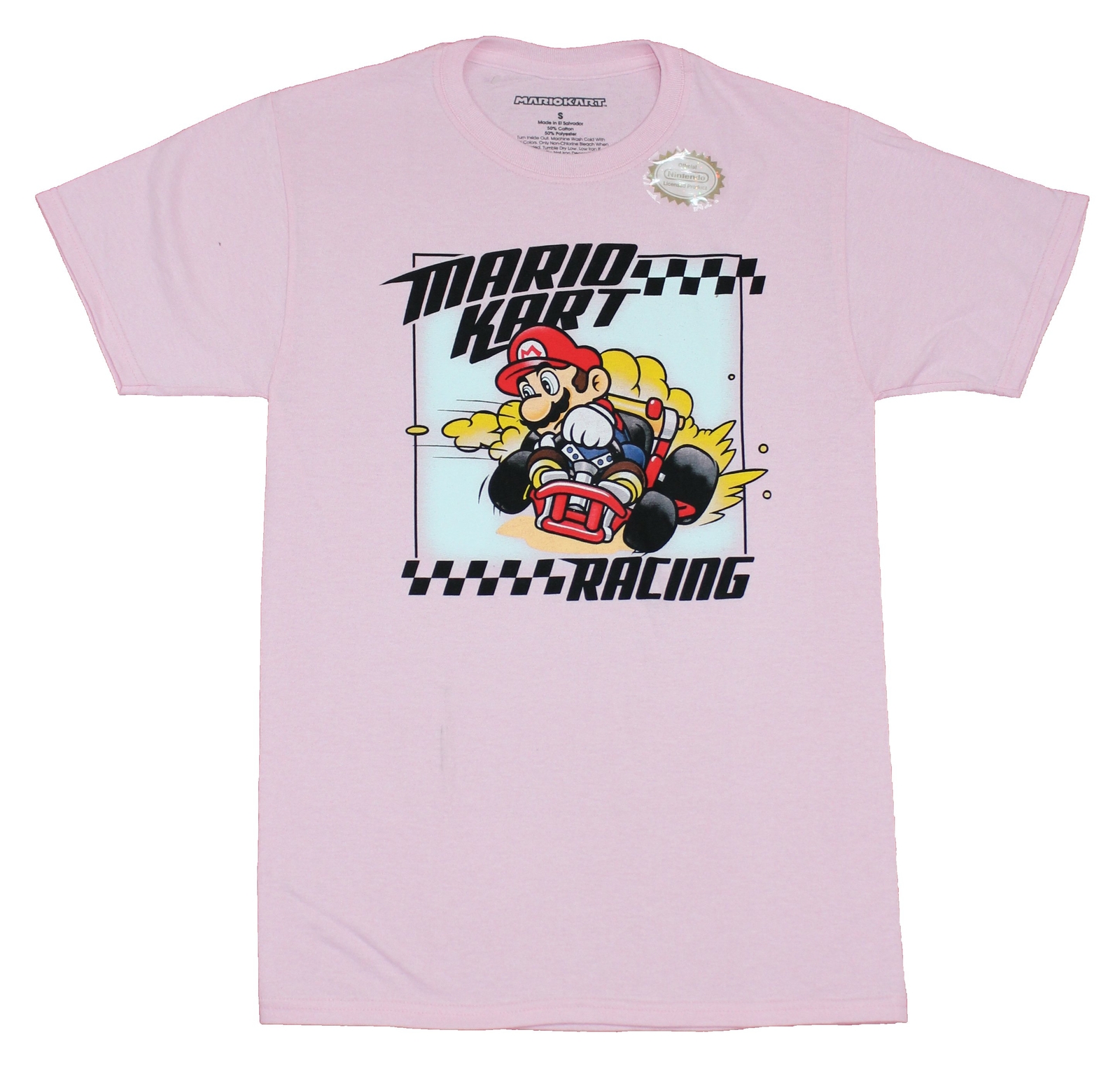 Mario Kart Mens T-Shirt – Racing Cartoon Mario Finish Line Image