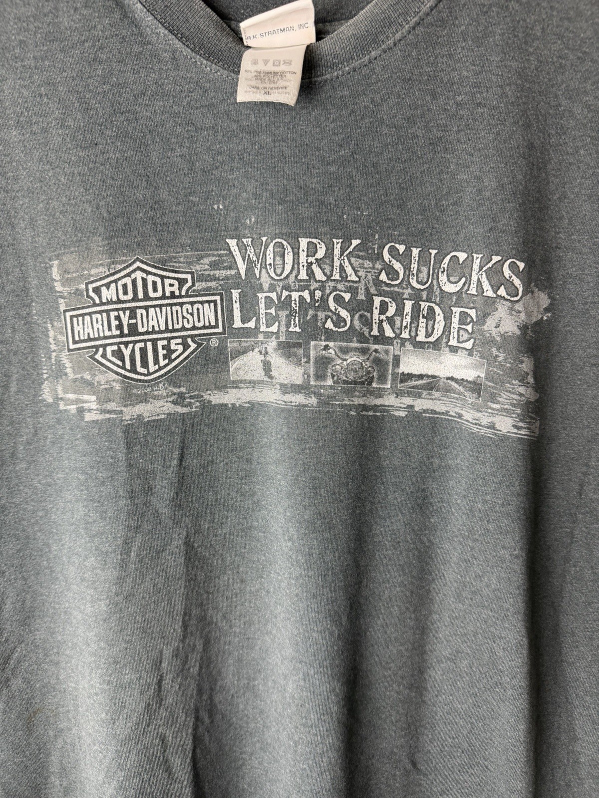 Harley Davidson Mens XL Gray Sleeveless T Shirt Work Sucks Lets Ride Biker Tee