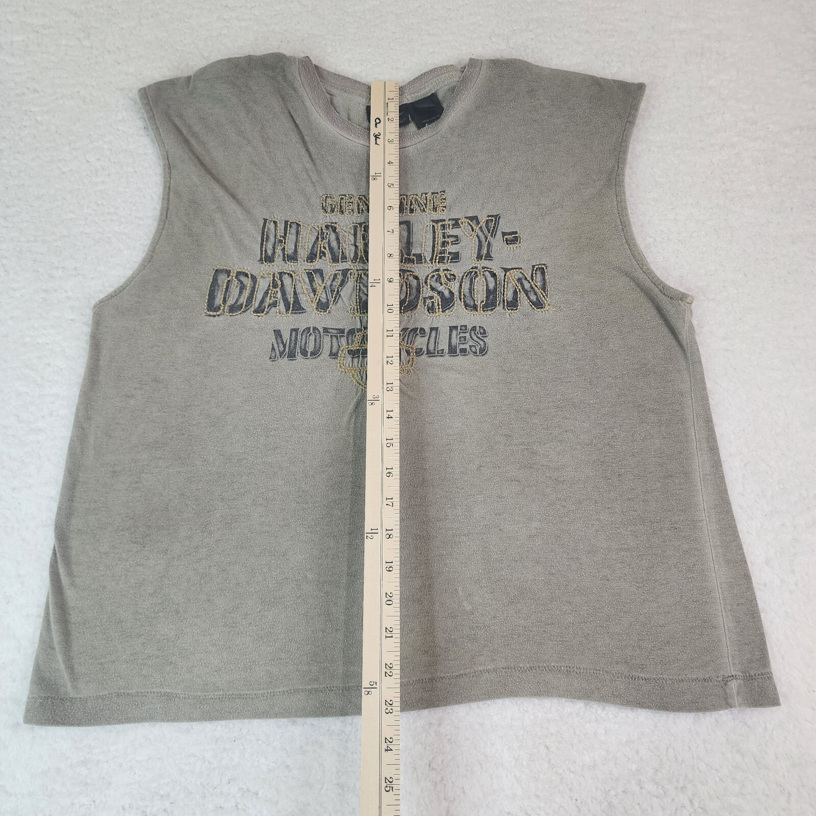 Harley Davidson Mens Sleeveless T-Shirt Large Brown Embroidery Wide Strap #1817