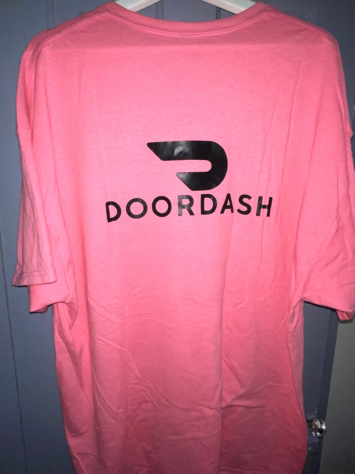 DoorDash Front & Back Food Delivery Driver NEON PINK Short Sleeve 2XL Shirt RARE