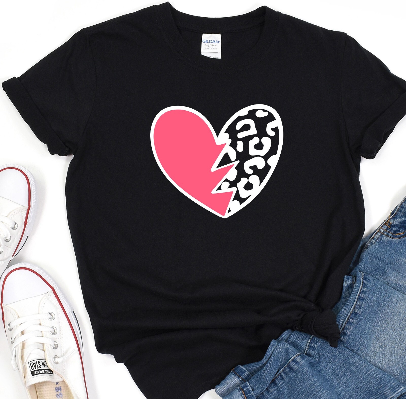 Heart Shirt, Leopard Pattern T-Shirt, Love Tee, Gift for her, Valentines Day Tee