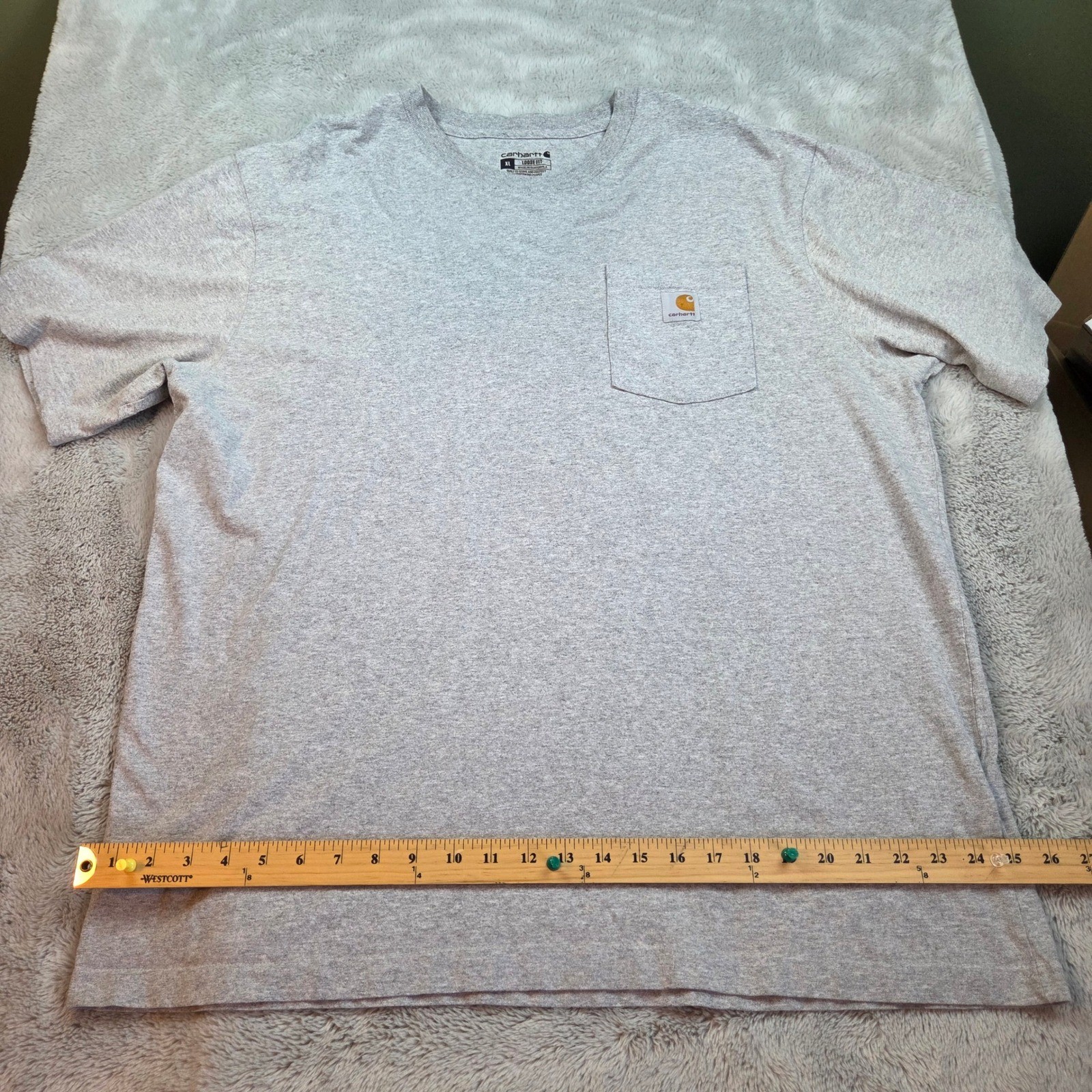 Carhartt Tee Mens XL Loose Fit Short Sleeve Pocket Heather Gray 100% Cotton