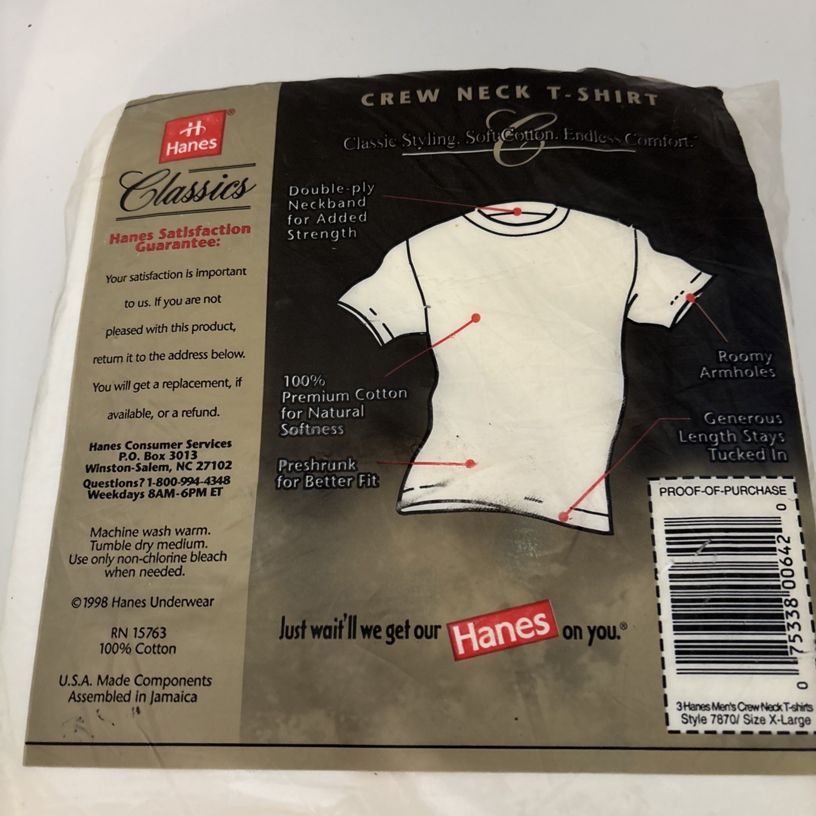 Vintage 1998 Hanes Men&rsquo;s Comfort Size XL Pack of 3 Crew Neck T Shirts White