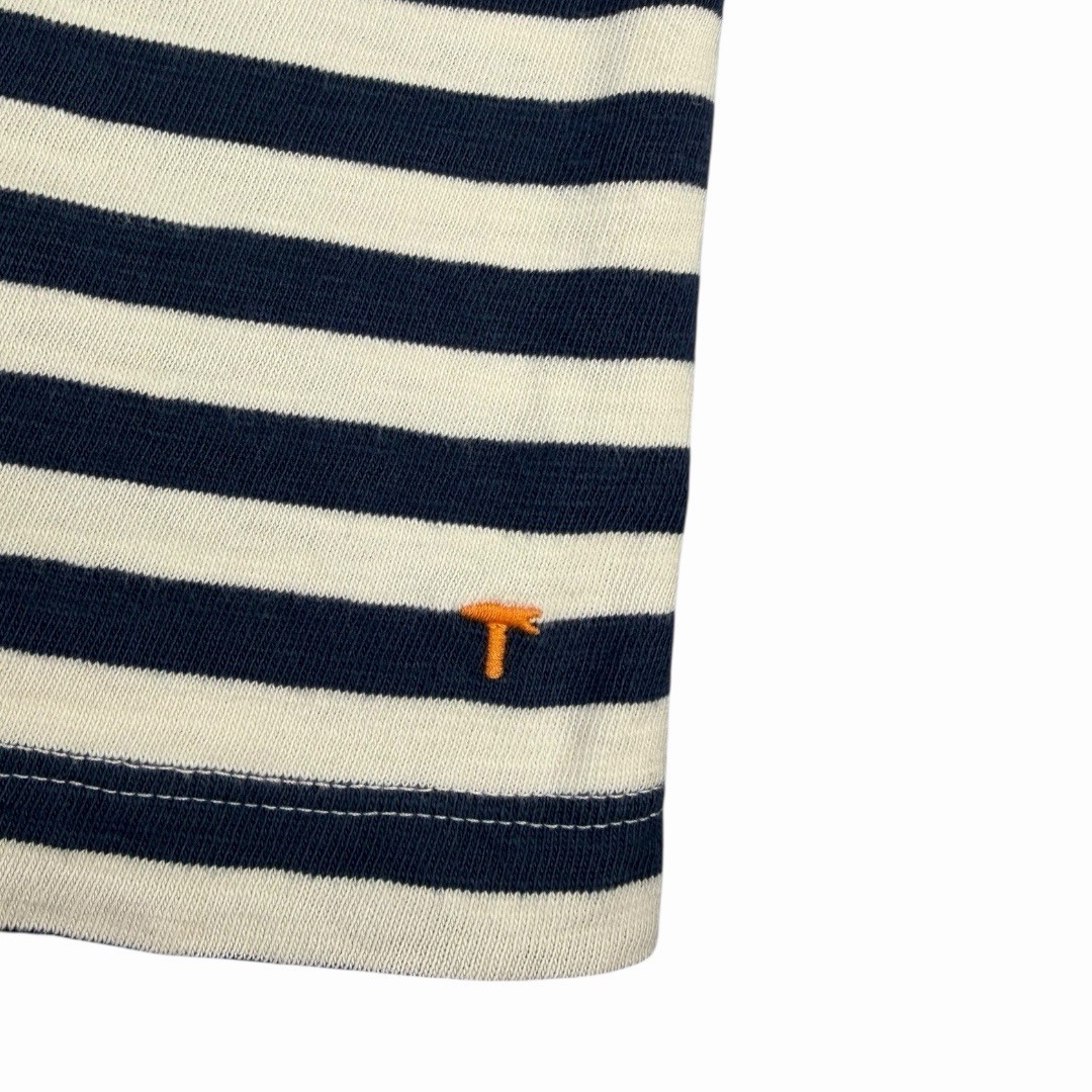 Left Coast Tee Men’s White/Navy Striped Cotton Short Sleeve Crew Neck Tee Large