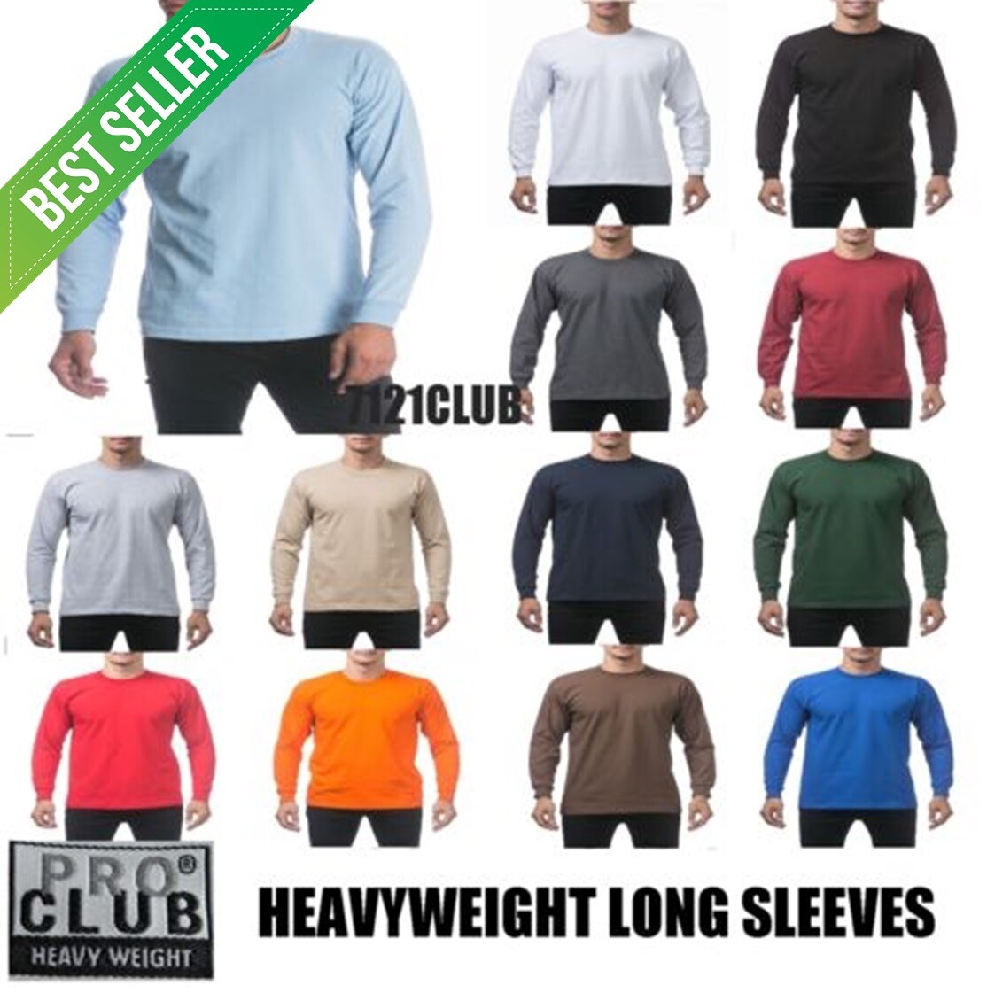 PRO CLUB LONG SLEEVE HEAVYWEIGHT T SHIRT PROCLUB MEN&rsquo;S PLAIN T SHIRT BIG & TALL
