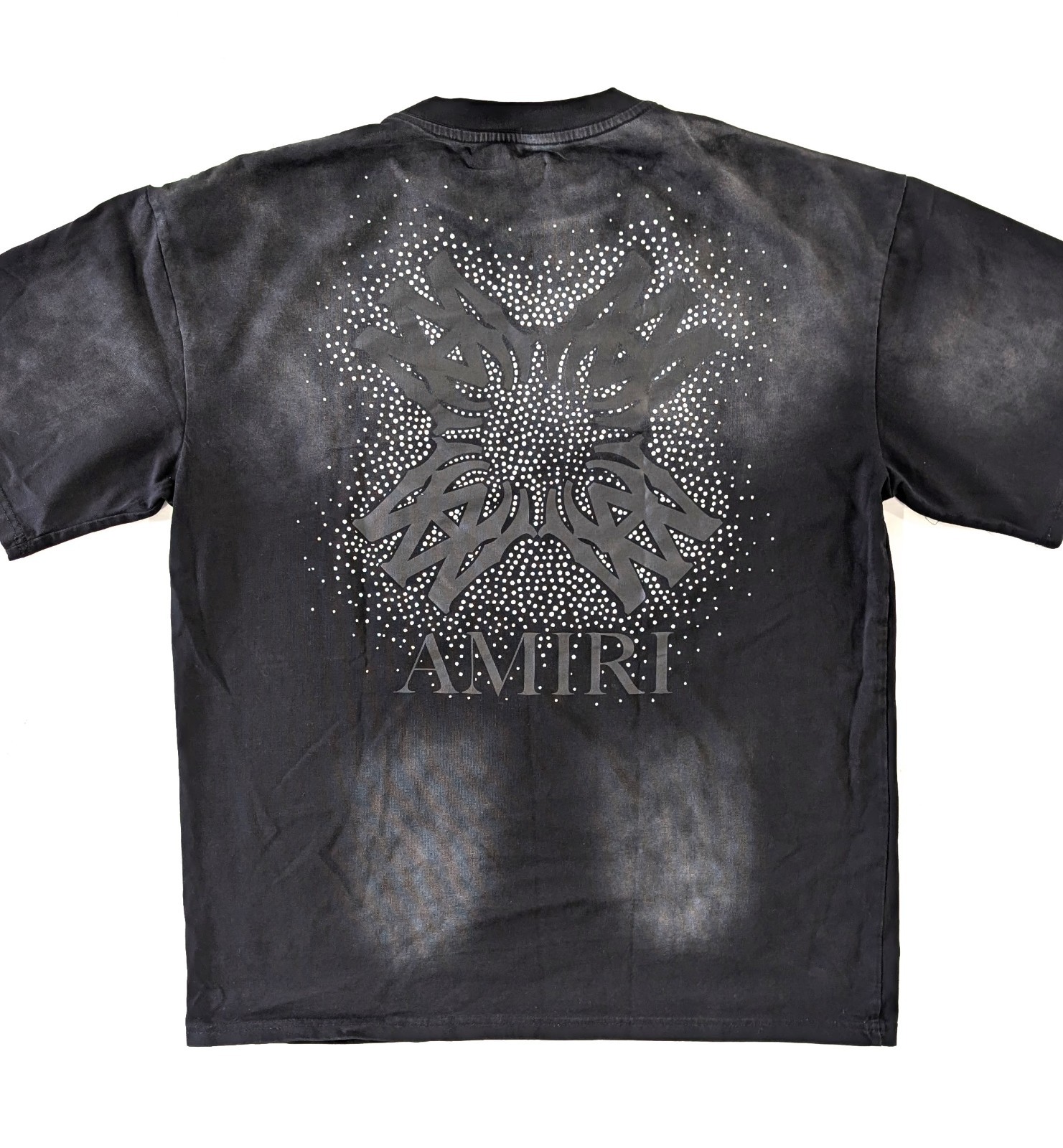 AMIRI Mens MA Quad Crystal T-Shirt Faded Black Size M Distressed Logo Tee Luxury