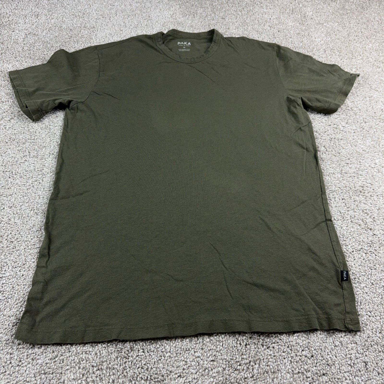 Paka Shirt Mens Medium Green Baby Alpaca Wool Blend Crew Neck Short Sleeve