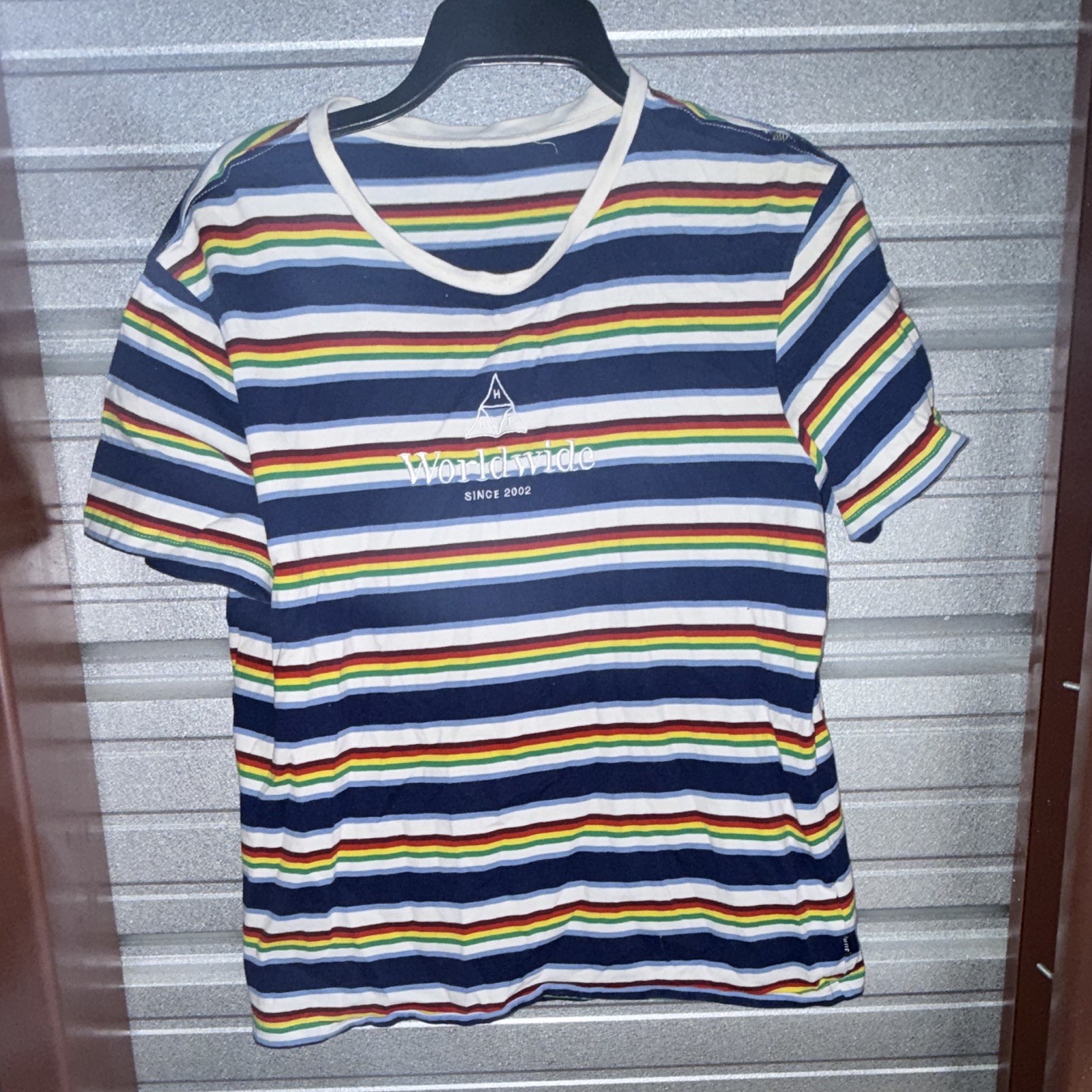 HUF Worldwide Mens Size S Crew Neck Embroidered T-Shirt Striped Skate