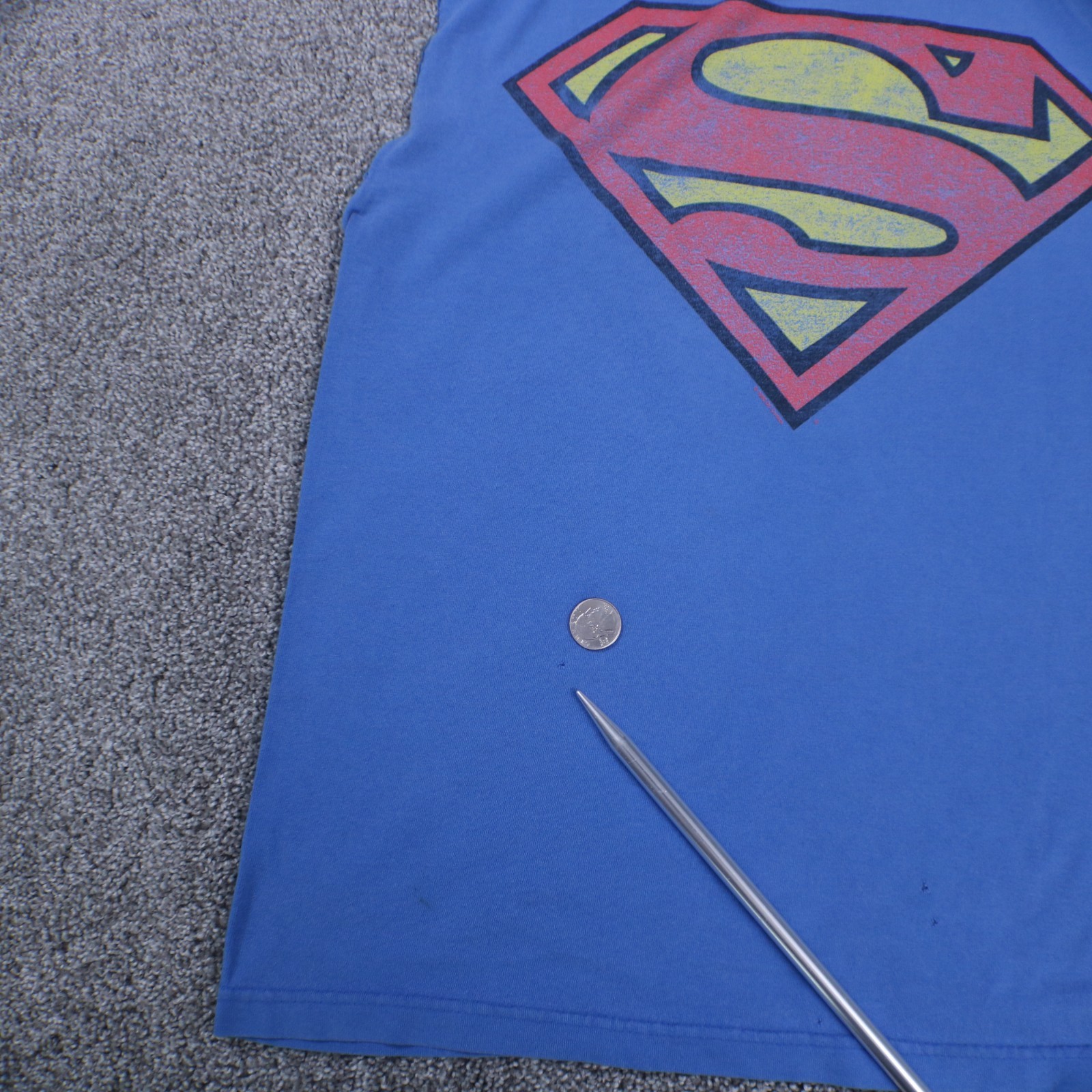 1996 DC Comics Superman Shirt Mens L Blue Sleveless Modified Giant Tag Tshirt