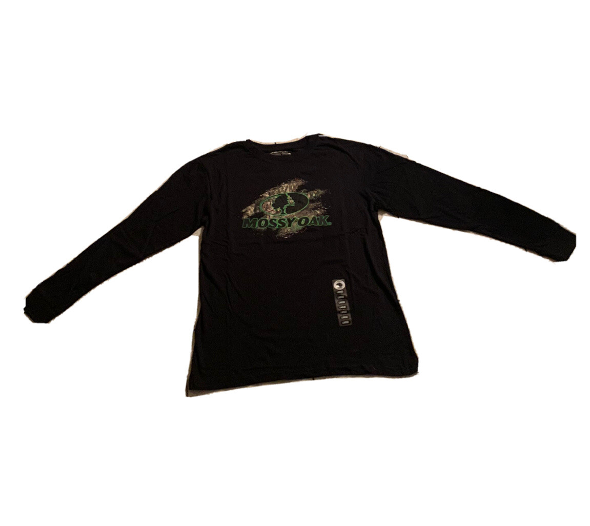 L Men’s Mossy Oak Black Long Sleeve W/Green Logo Tee Warm Cotten Blend NWT -M2