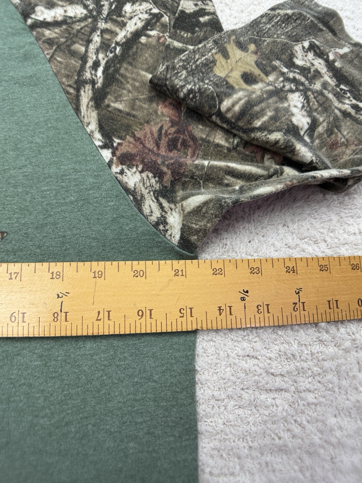 Mossy Oak Mens T Shirt Large Green Camouflage Crew Neck 3/4 Sleeve Raglan Tee L