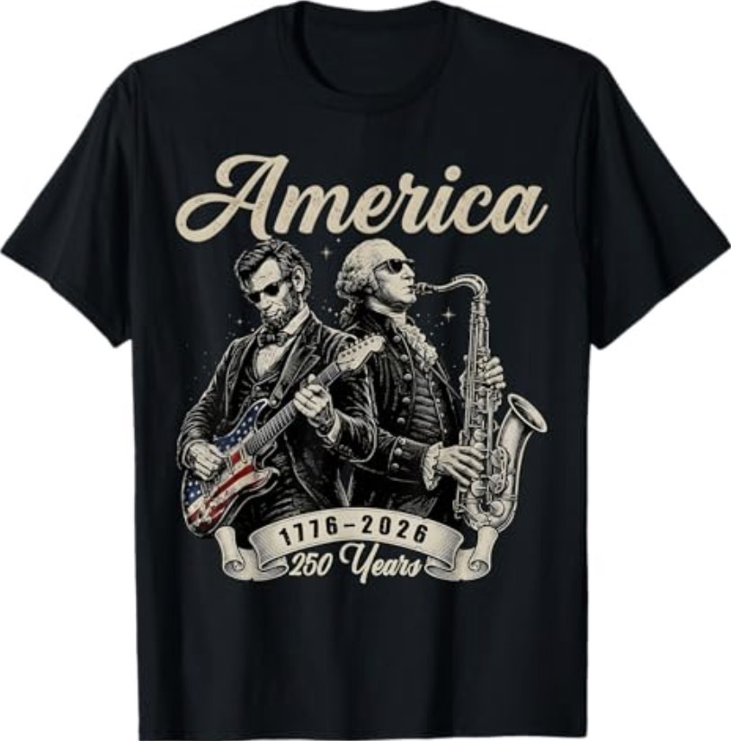 George Washington Abraham Lincoln Playing Guitar 250 Years T-Shirt