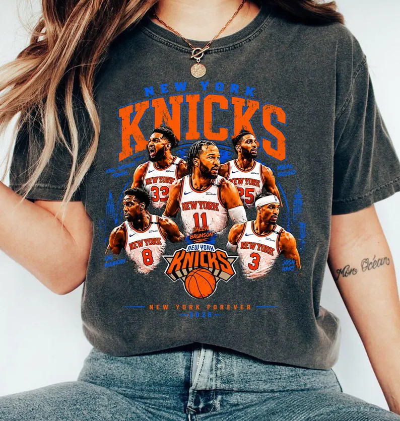 New York Basketball T-Shirt Retro Style Hoops Fan Blue Orange Graphic Tee