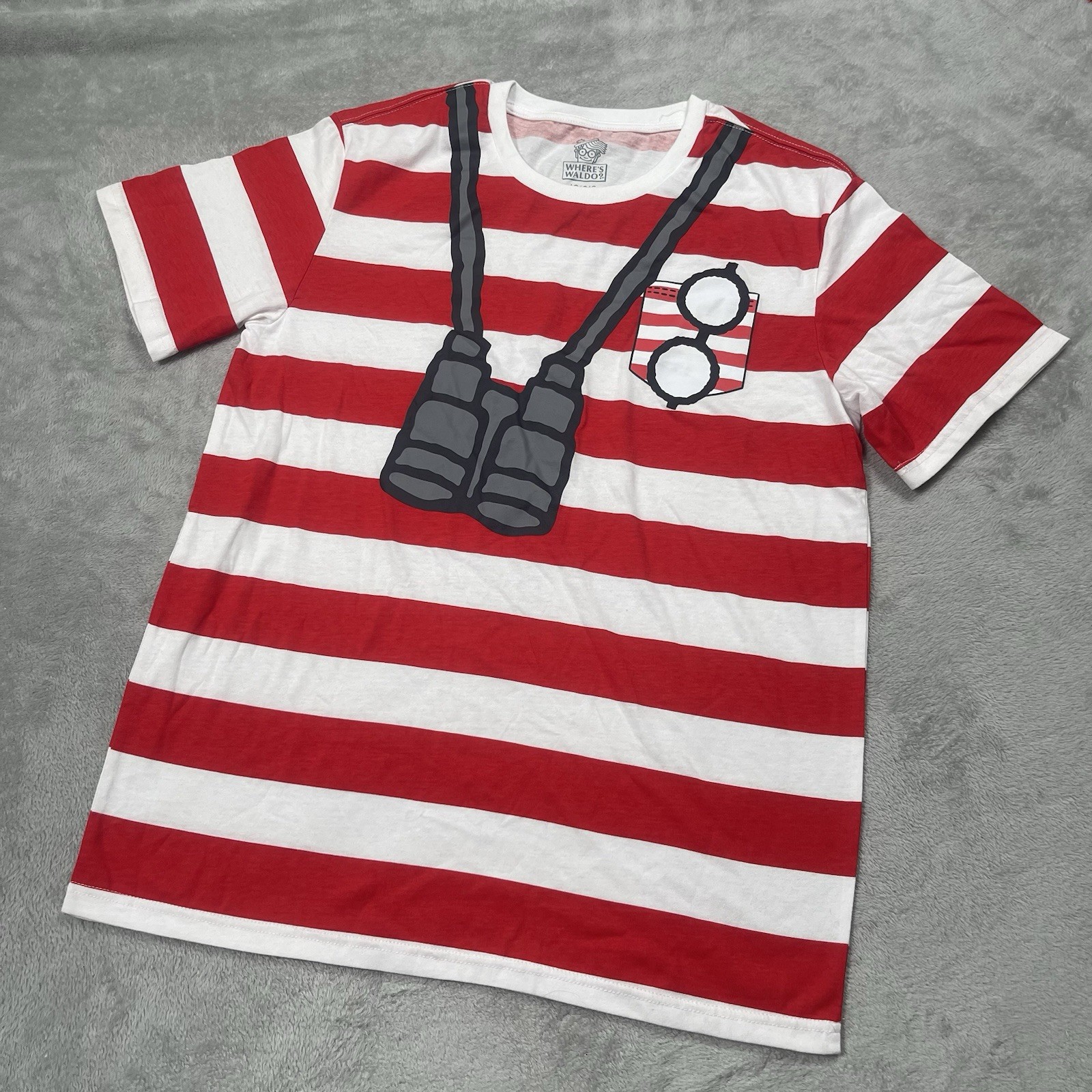 Official Where&rsquo;s Waldo Tee Mens L Costume Striped Red White S/S Cosplay