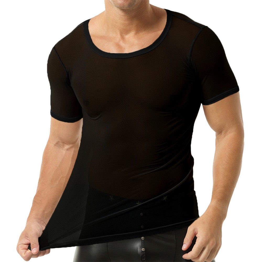 Men&rsquo;s Sheer Mesh See Through Short Sleeve T-Shirt Tops Undershirts Daily Sports