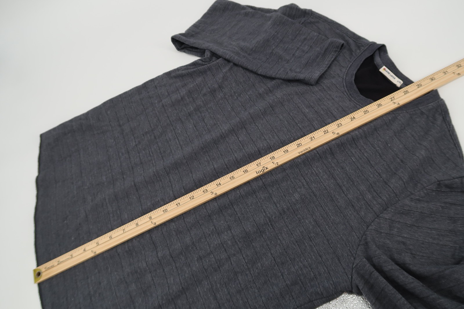 Marine Layer DK LS Crew Tee Shirt Charcoal Heather Black Striped Men&rsquo;s Large XL