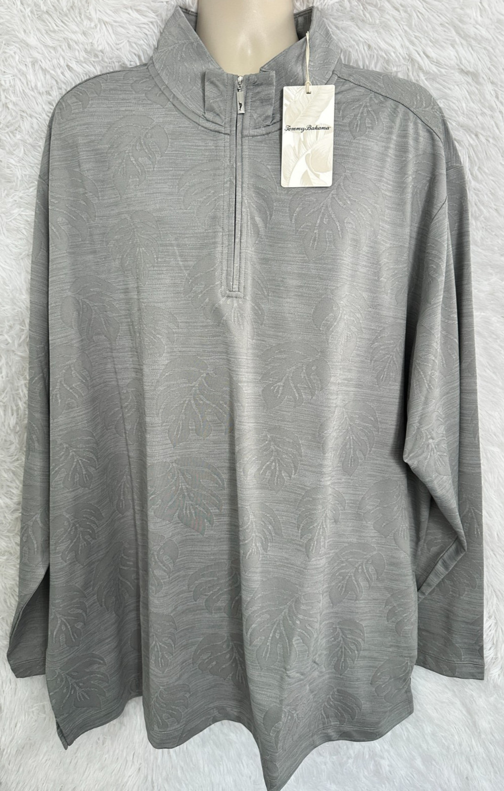Tommy Bahama Big & Tall Men&rsquo;s Size 2XLB Gray Half Zip Monsterra Fade Shirt NWT