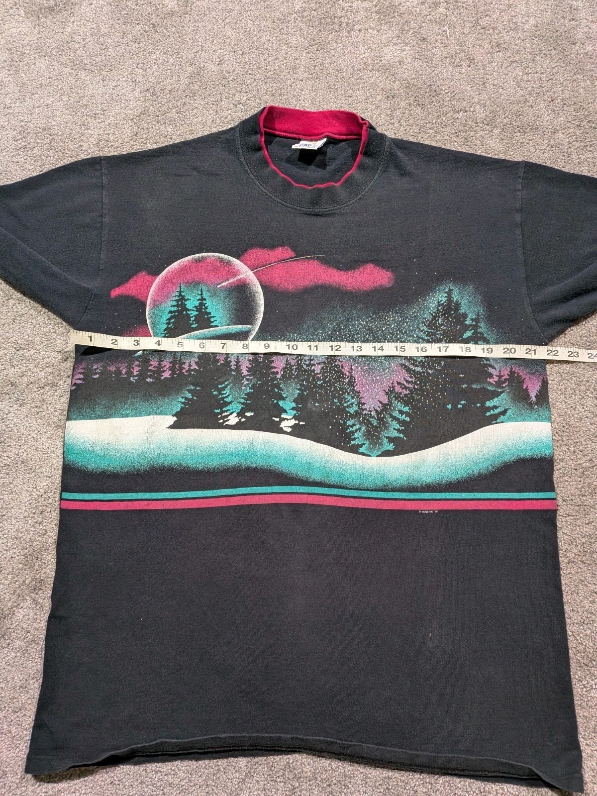 VTG Cal Cru Habitat Shirt Northern Lights Trees Print 1991 Mens Size L Black