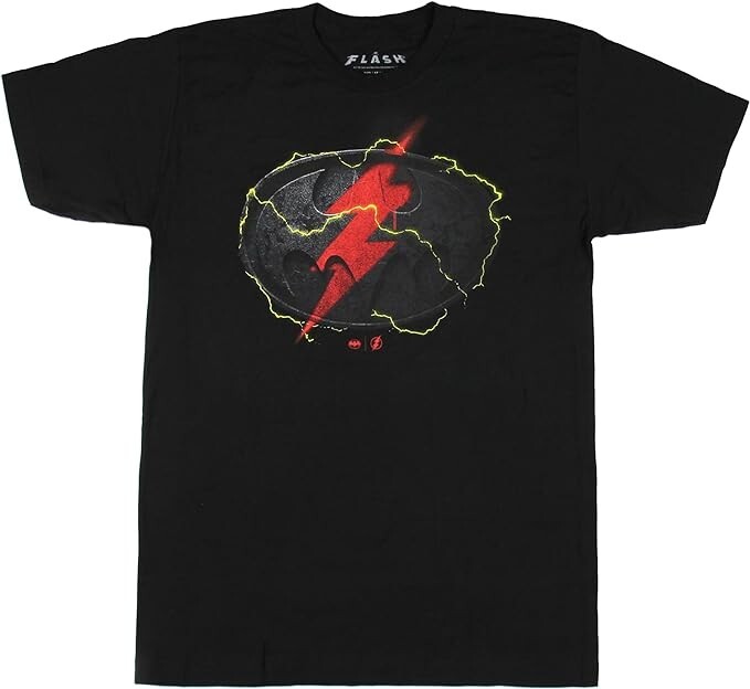DC Comics The Flash Mens The Flash Batman Logo Mashup Logo Black Shirt New S-5XL