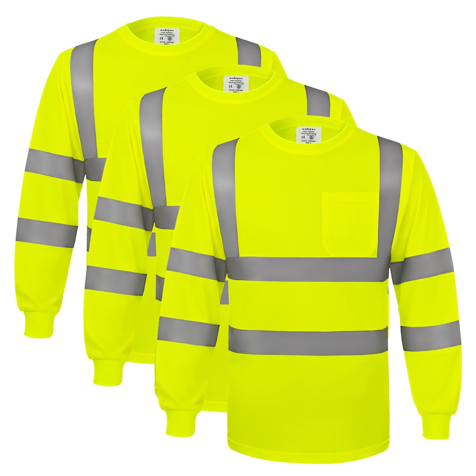 Camisas de seguridad reflectantes de manga larga y alta visibilidad para hombre