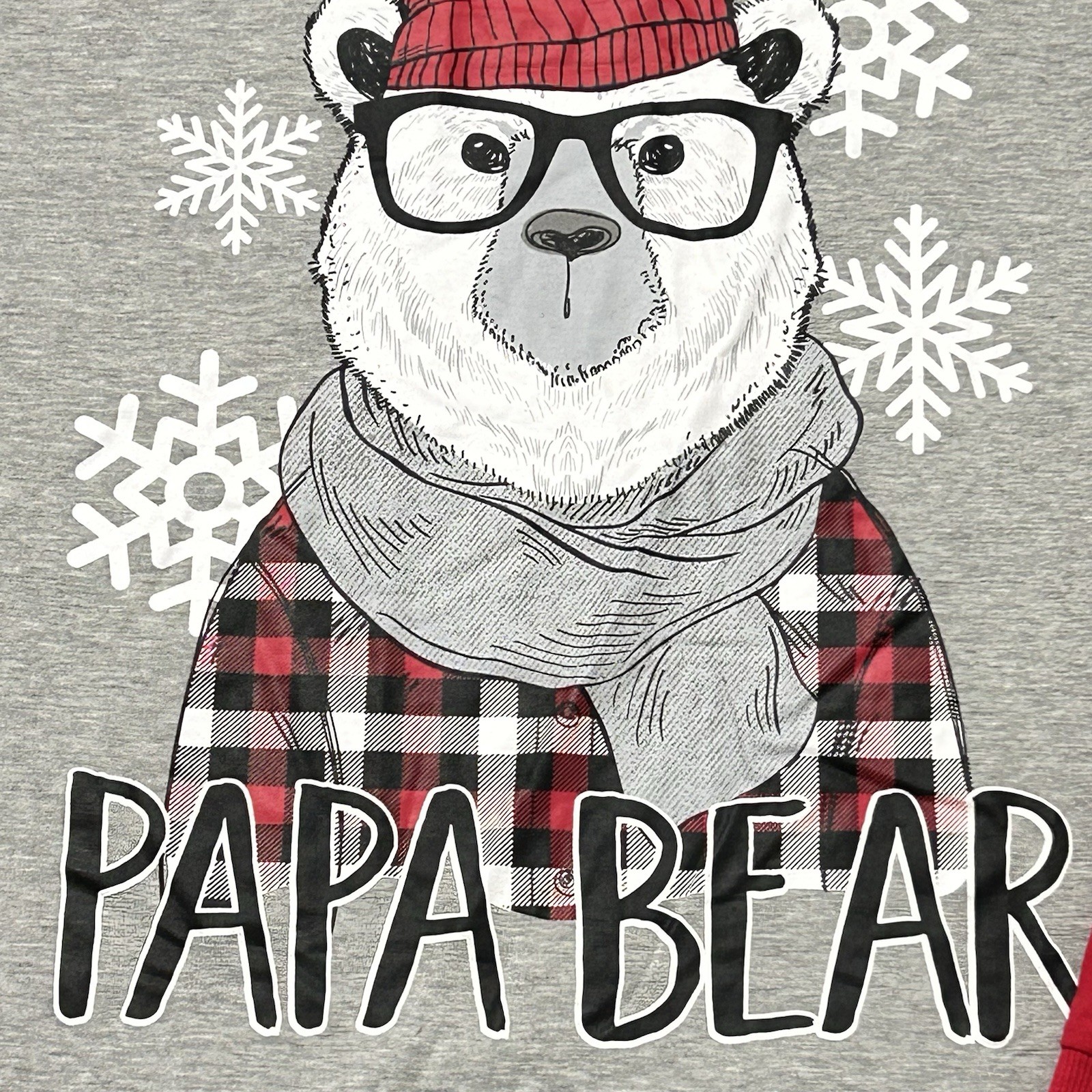 T-Shirt Mens Sz L Raglan Papa Bear Snow Flakes Christmas Graphic Red Gray