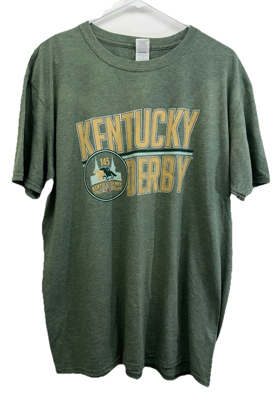 Kentucky Derby Men’s XL Gildan Softstyle Ring Green Poly Cotton Blend T-shirt