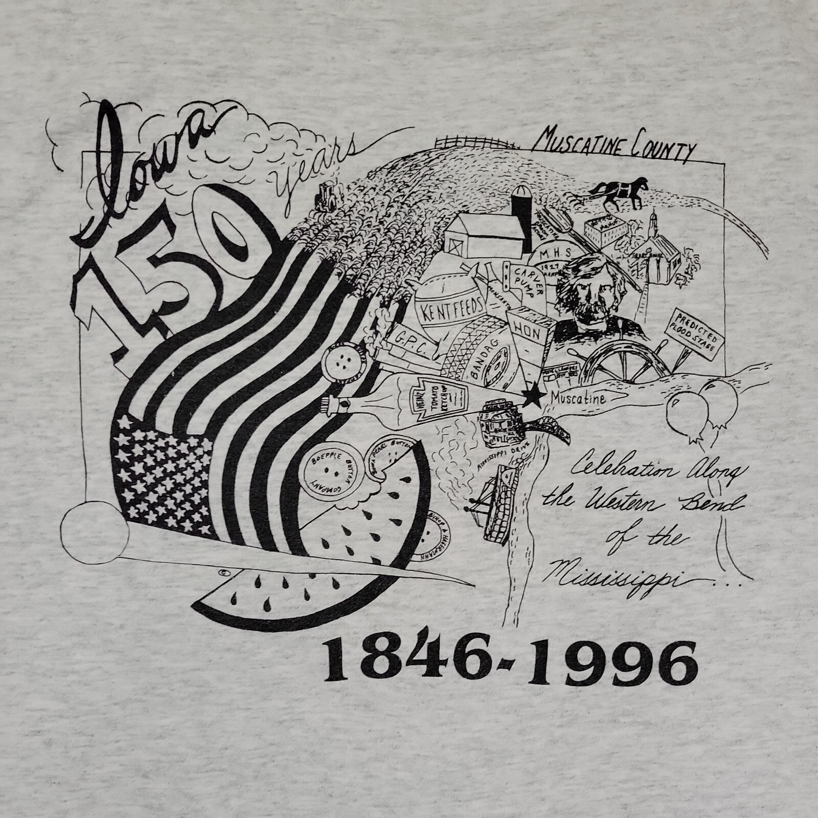Iowa 150 Years 1846-1996 T-shirt Mens XL Gray Short Sleeve