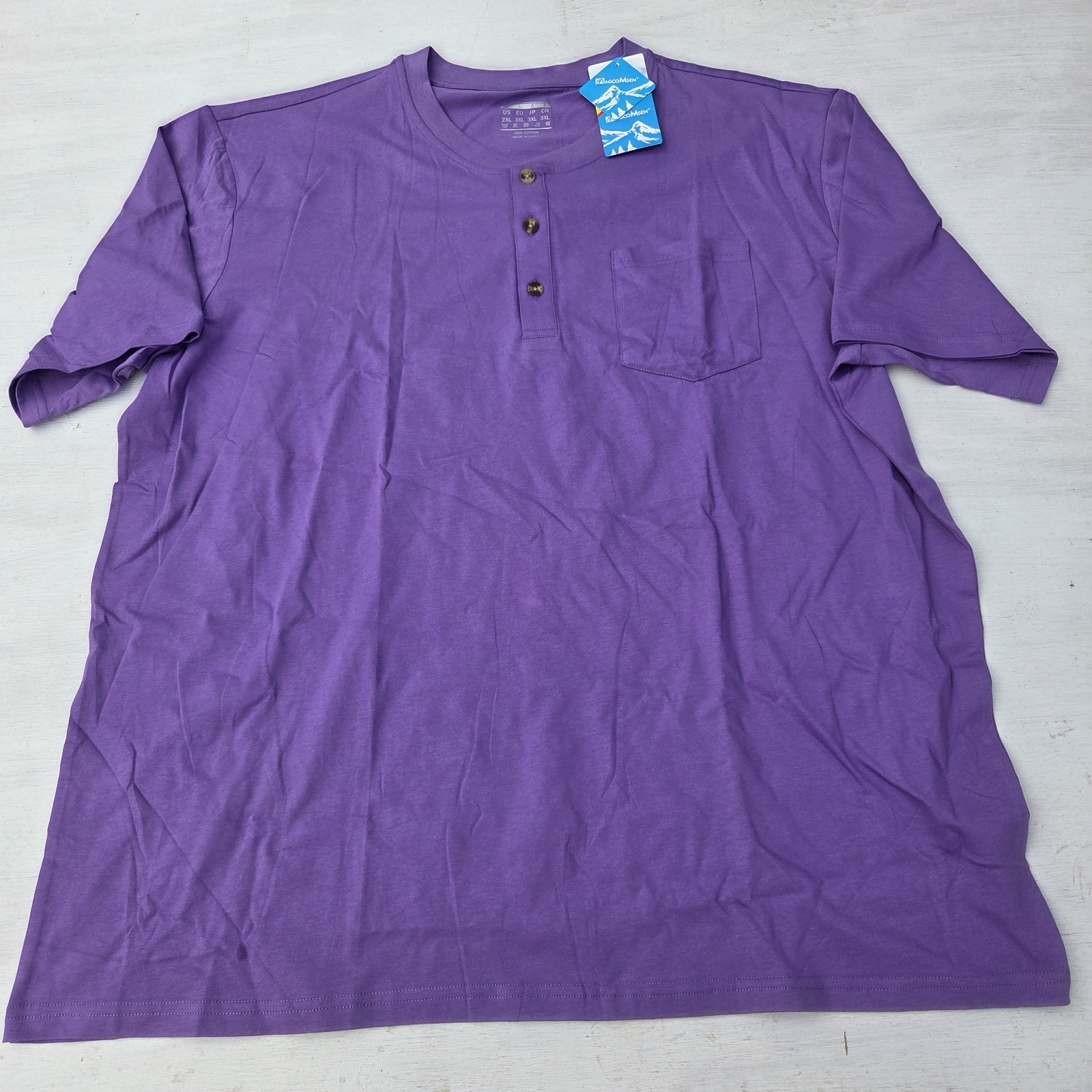 MAGCOMSEN Men&rsquo;s 2XL T Shirt Henley Short Sleeve Pocket Tee Purple EUC
