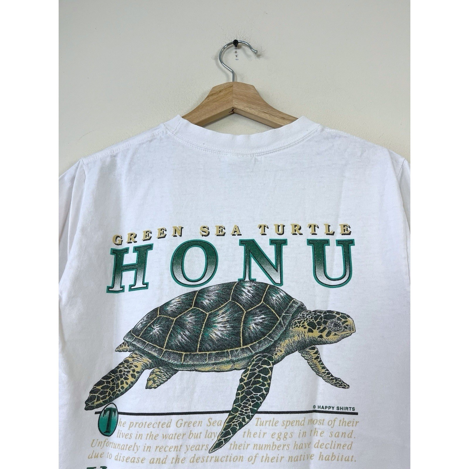 Vintage 90&rsquo;s Travel Hawaii Green Sea Turtle Graphic Art White Tee Shirt – S