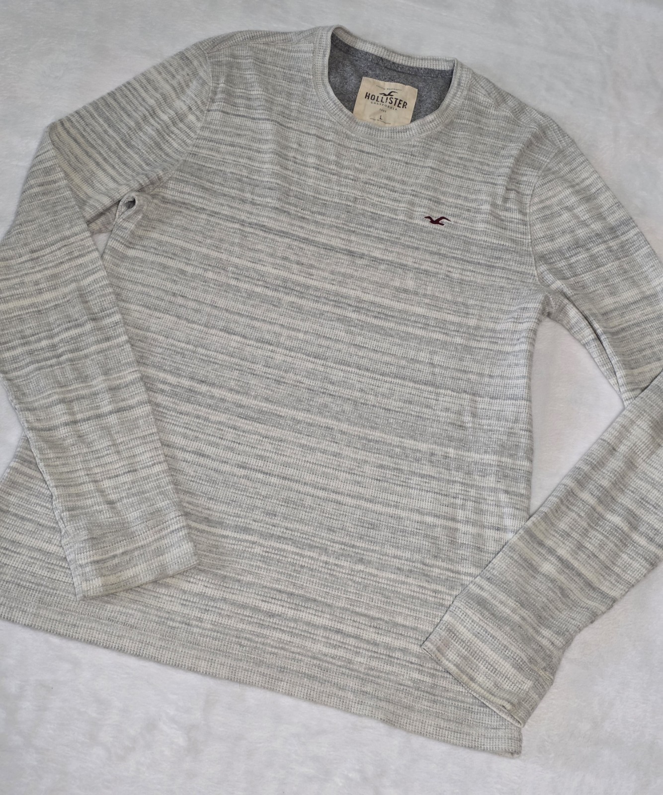 Hollister Vintage Y2K Men Large Heathered Gray Long Sleeve Shirt Red Bird Preppy