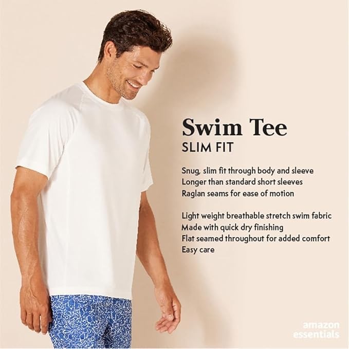 Amazon Essentials Men&rsquo;s Slim-Fit Short-Sleeve Quick-Dry UPF 50 Swim Tee Gray XXL
