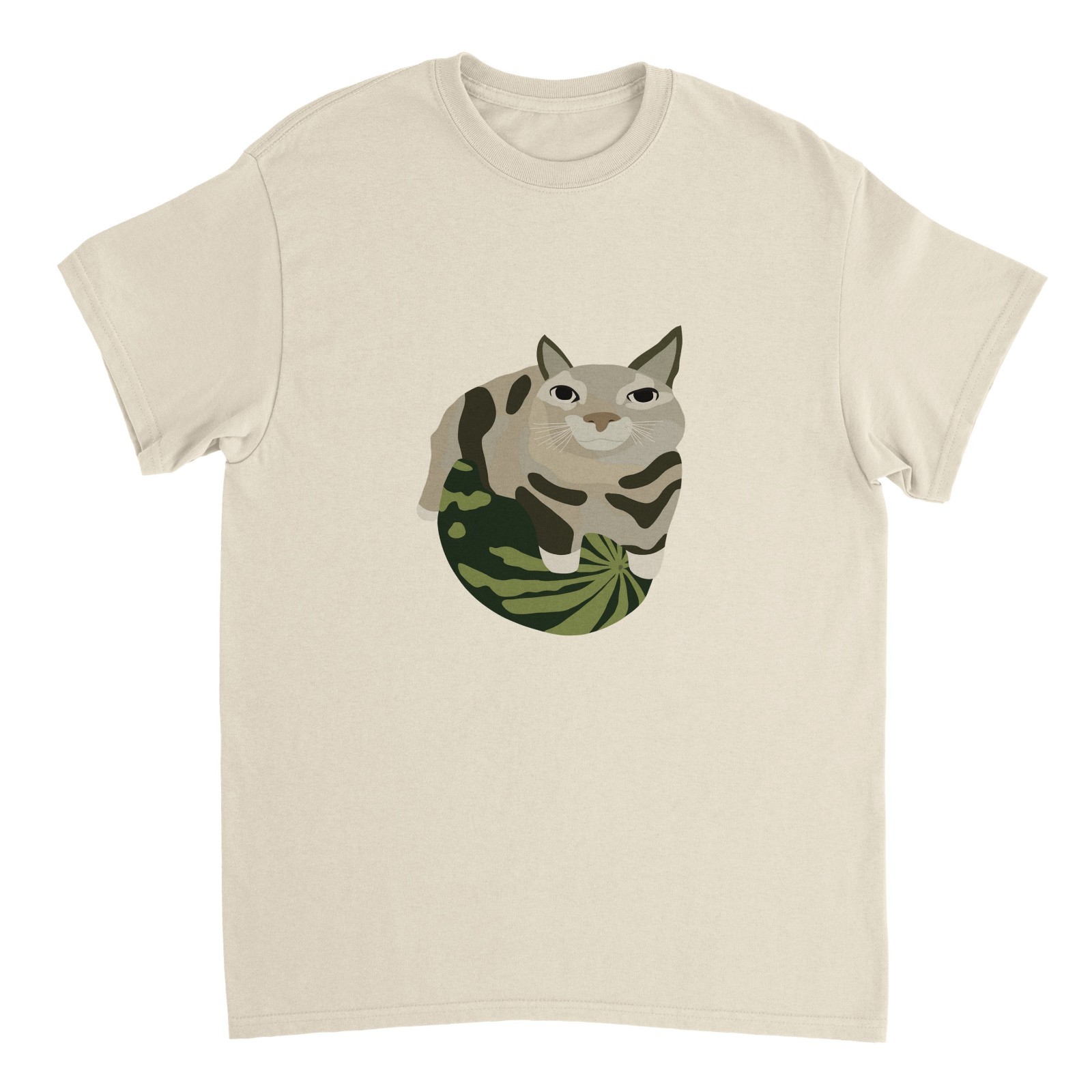 FUNNY CAT WATERMELON T-SHIRT CUTE KITTEN 100% COTTON GRAPHIC MEME MEN WOMEN UNIS