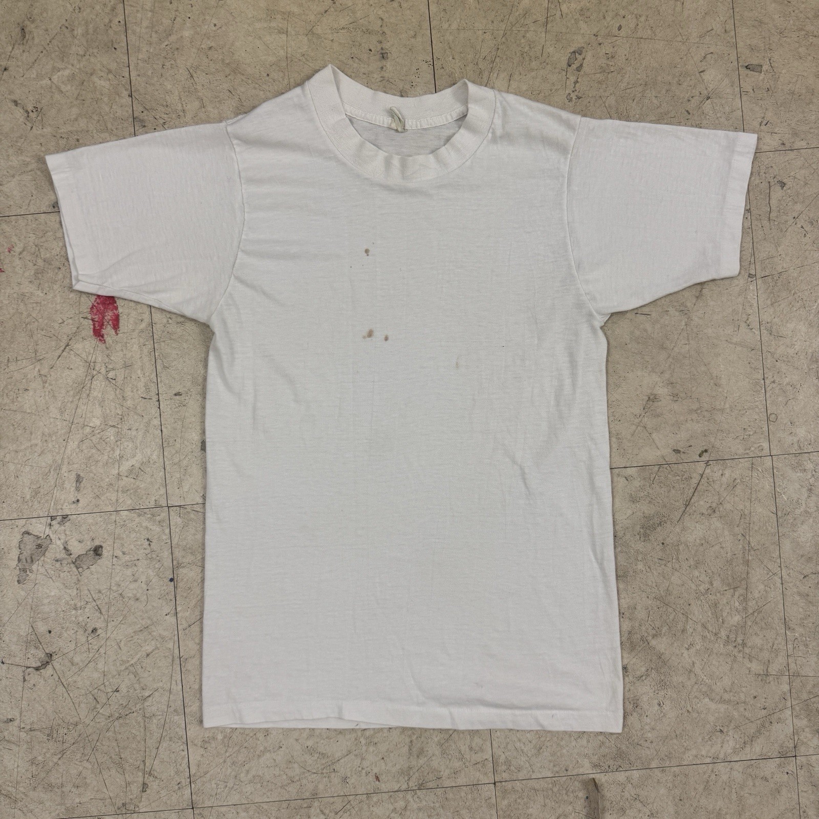 Mervyns Blank White T Shirt Basic Blank Tee Undershirt Thin 5050 90s Vtg Stains