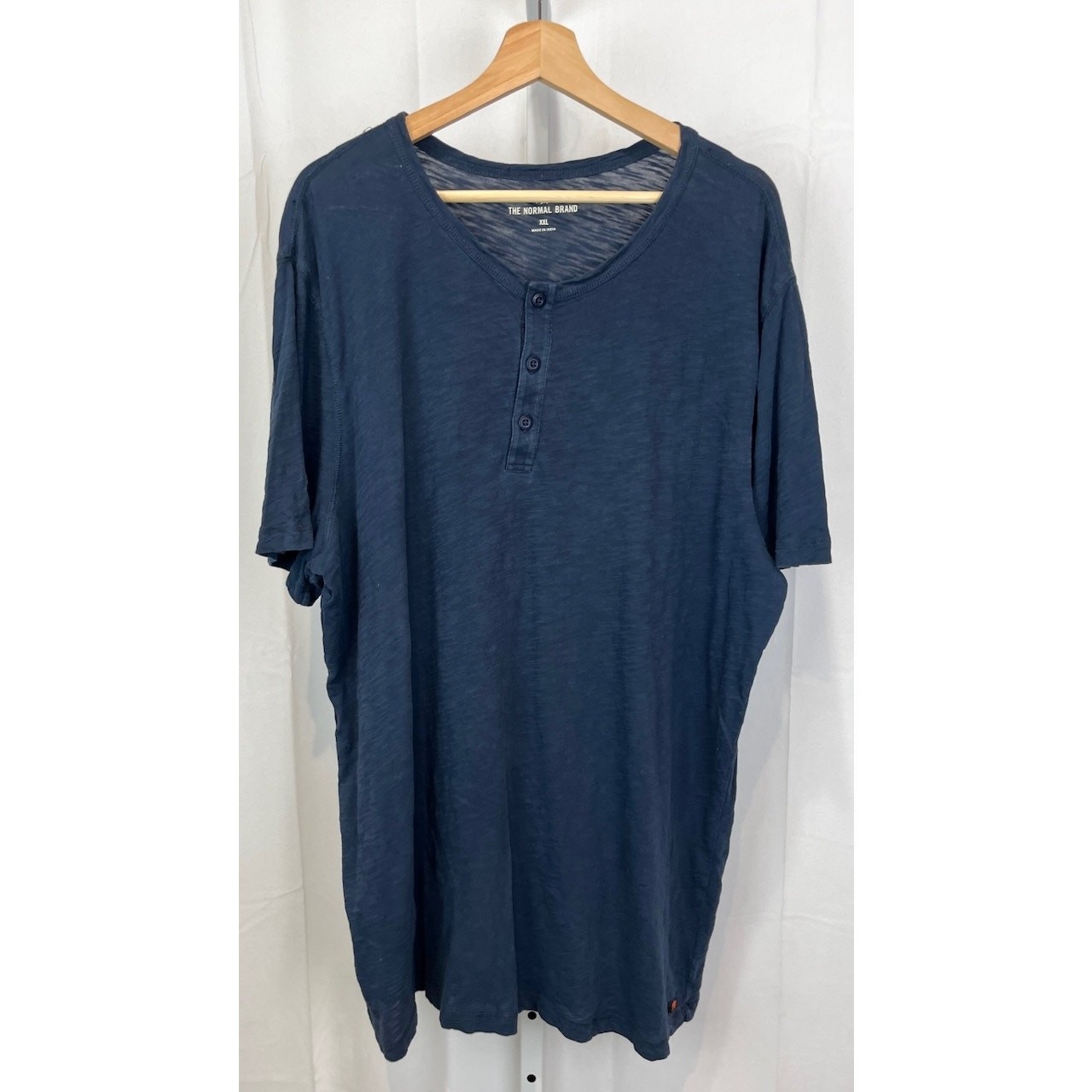 THE NORMAL BRAND Size 2XL XXL Henley Short Sleeve Top Slub Cotton Knit Navy Blue