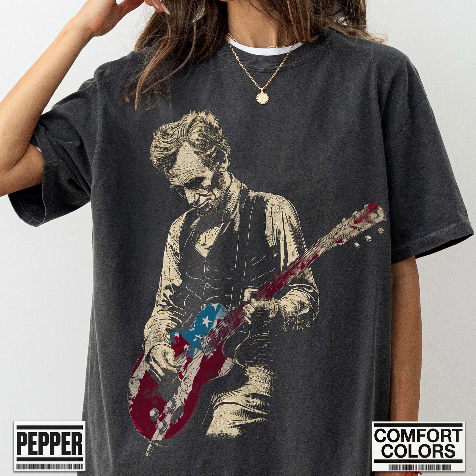 Funny Abe Lincoln Playing Guitar Shirt Abraham Lincoln Vintage History Music Lov