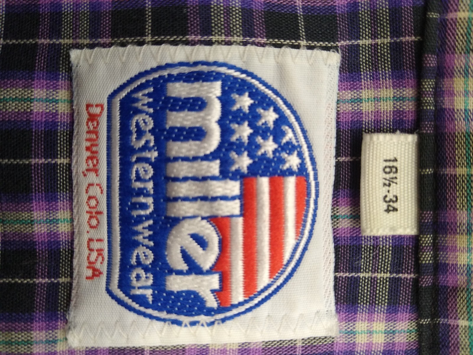MILLER WESTERN WEAR Stud Snap Close Lg Sleeve, 3 snap cuff SZ161/2-34 BLUE PLAID