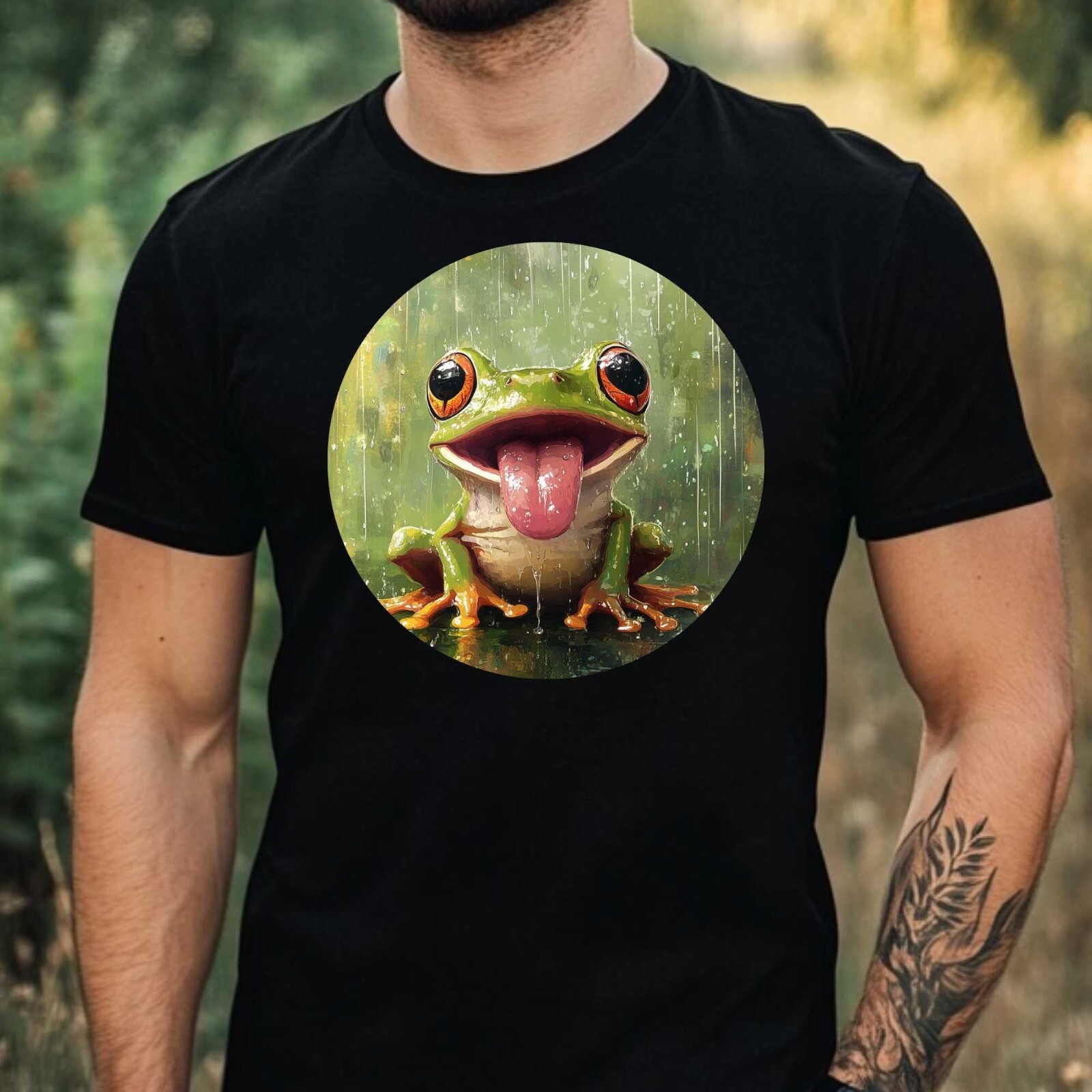 Mens Cute Cartoon Frog Motif Cotton T-Shirt Size XS to 5XL