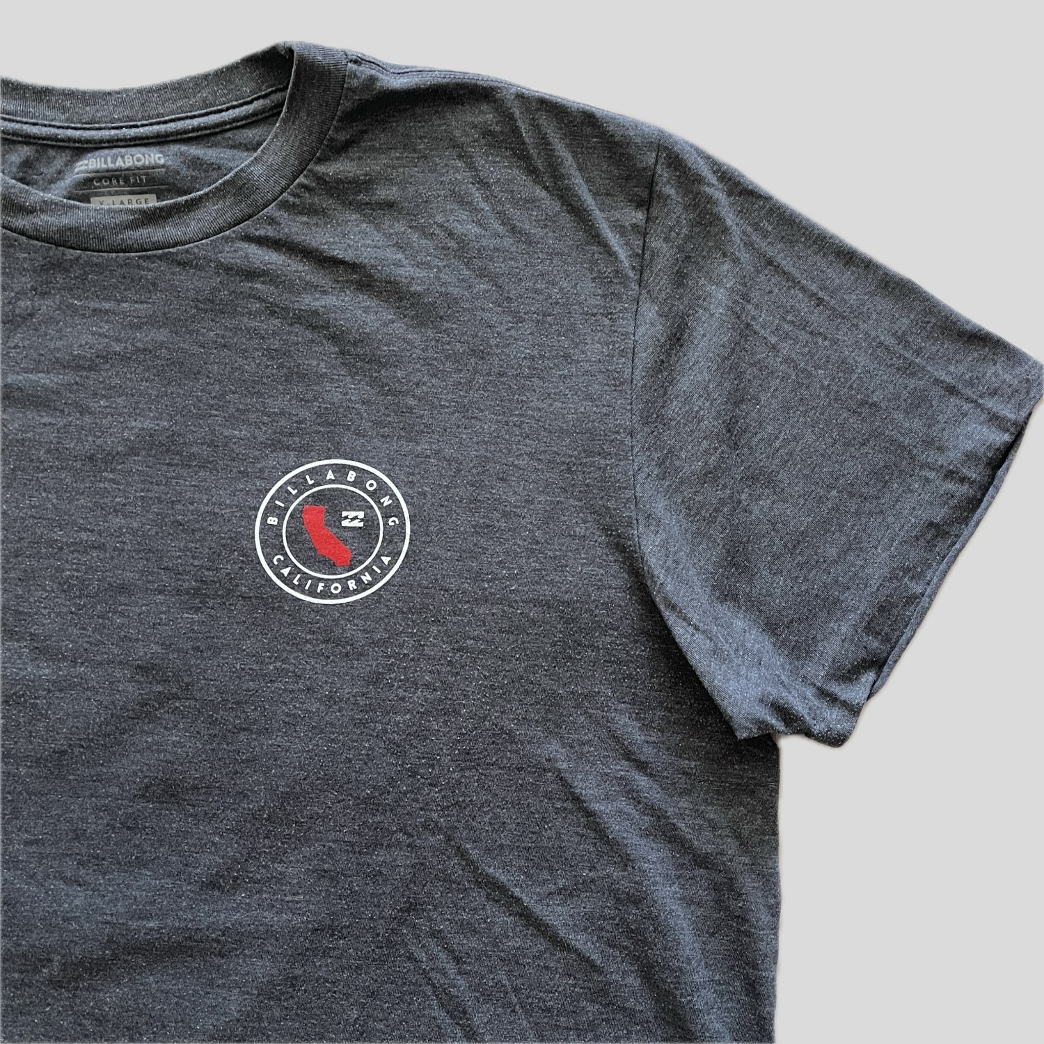 Billabong Gray Red Cotton Blend California Logo Surf T Shirt, Men&rsquo;s Size XL