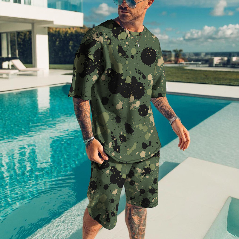Mens Summer Short Sleeve T-Shirts and Shorts Sweatsuit Set Outfit 2-Piece Set