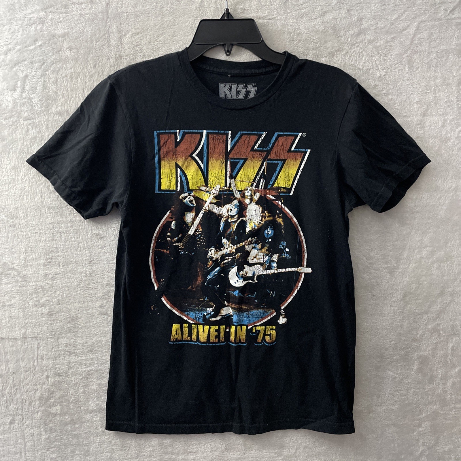 KIZZ Mens T Shirt Band Graphic Black Small Cotton Blend Short Sleeve Crew Neck