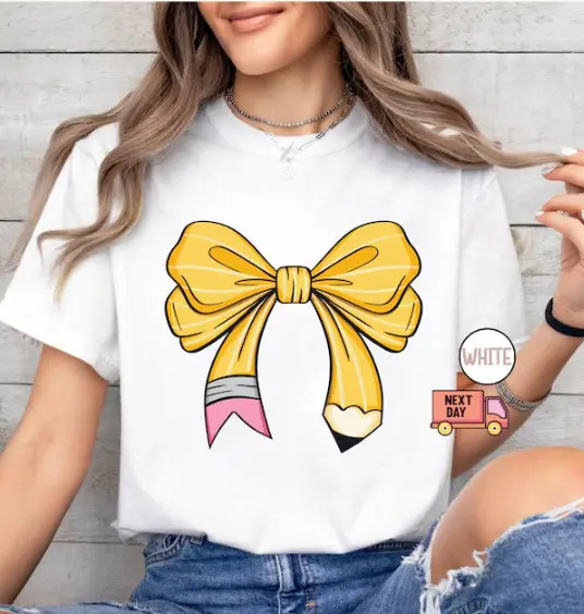 Coquette Teacher Shirt Pencil Bow Back To School Graphic Teacher Tee