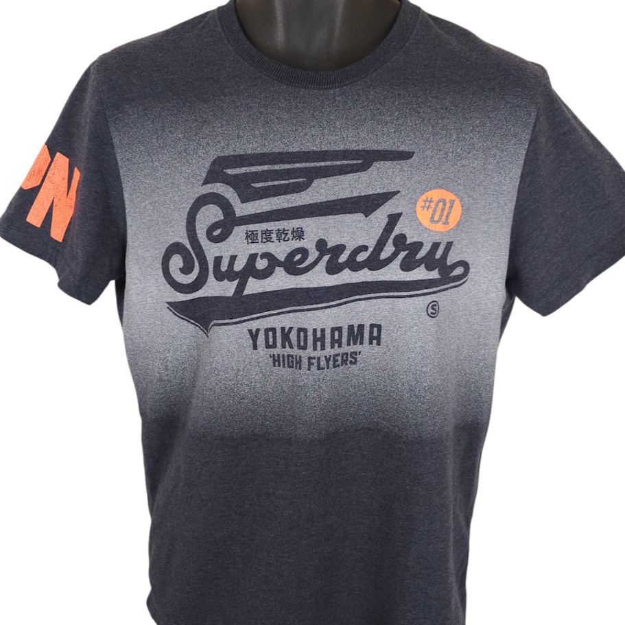 Superdry T Shirt Mens Size Large Gray Yokohama High Flyers Streetwear Japan
