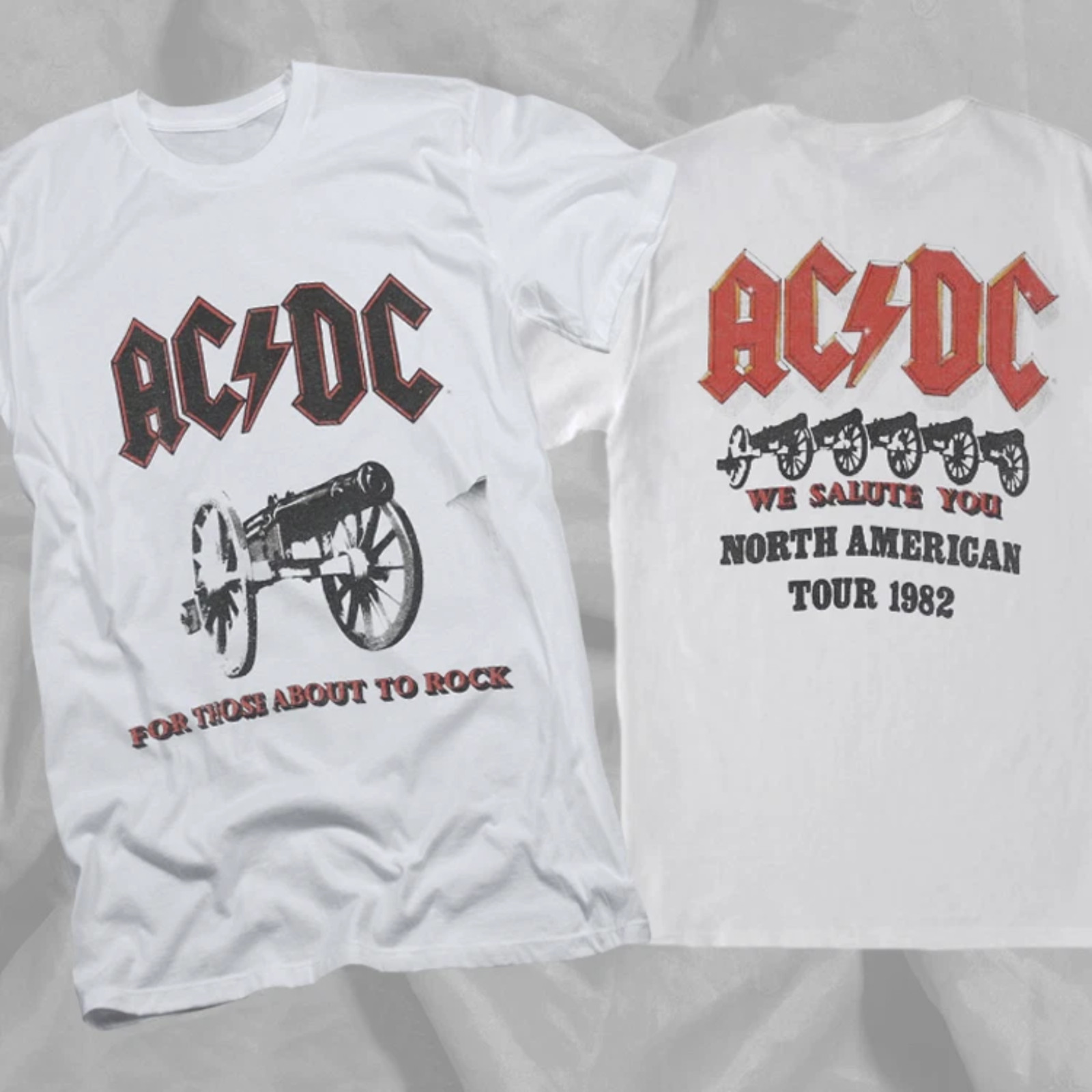 AC DC 1982 Tour Shirt For Those About To Rock Mens White Vintage Band Tee