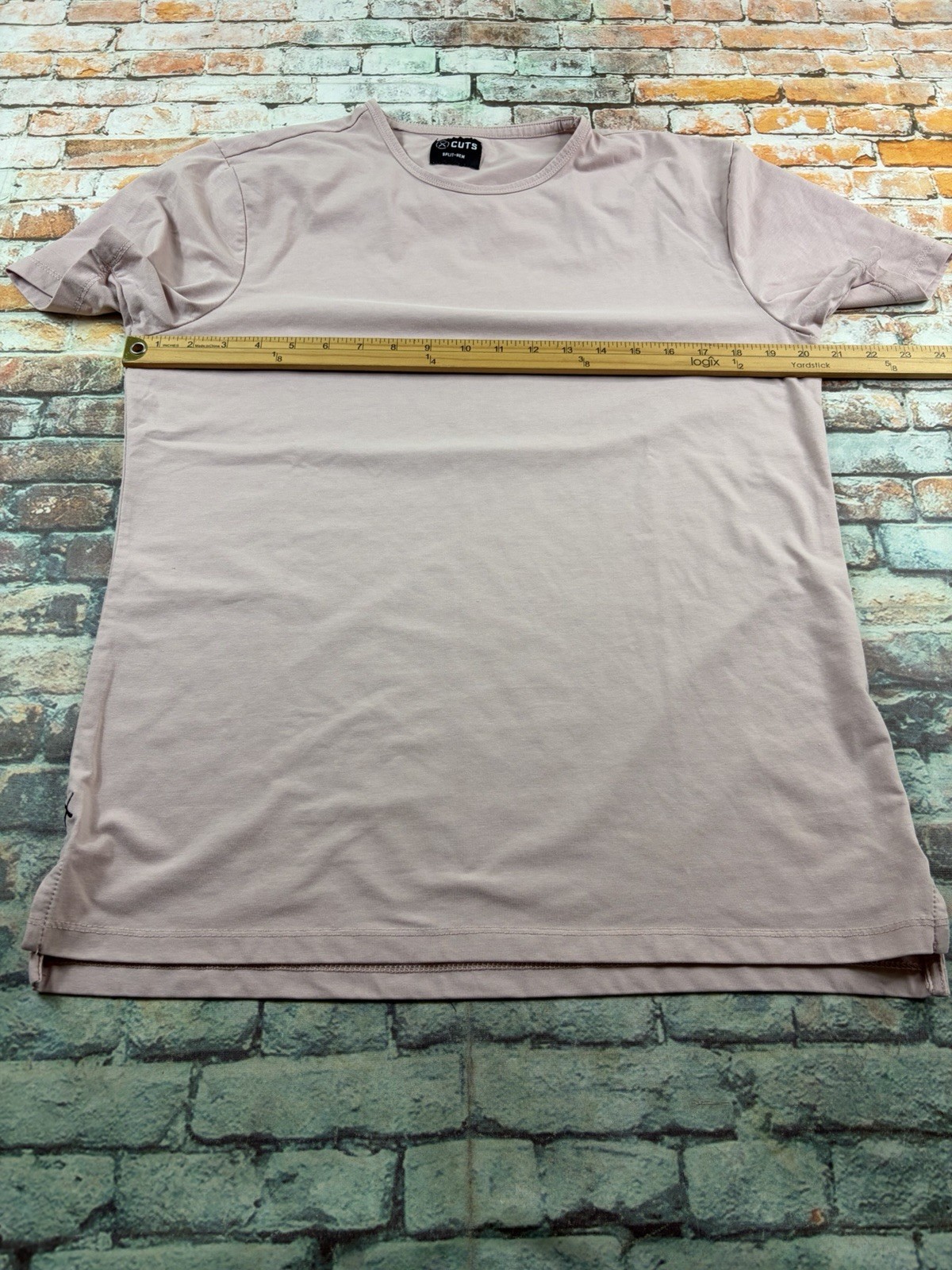 Cuts Clothing Split-Hem Shirt Mens L Crewneck Solid Casual Tee Top