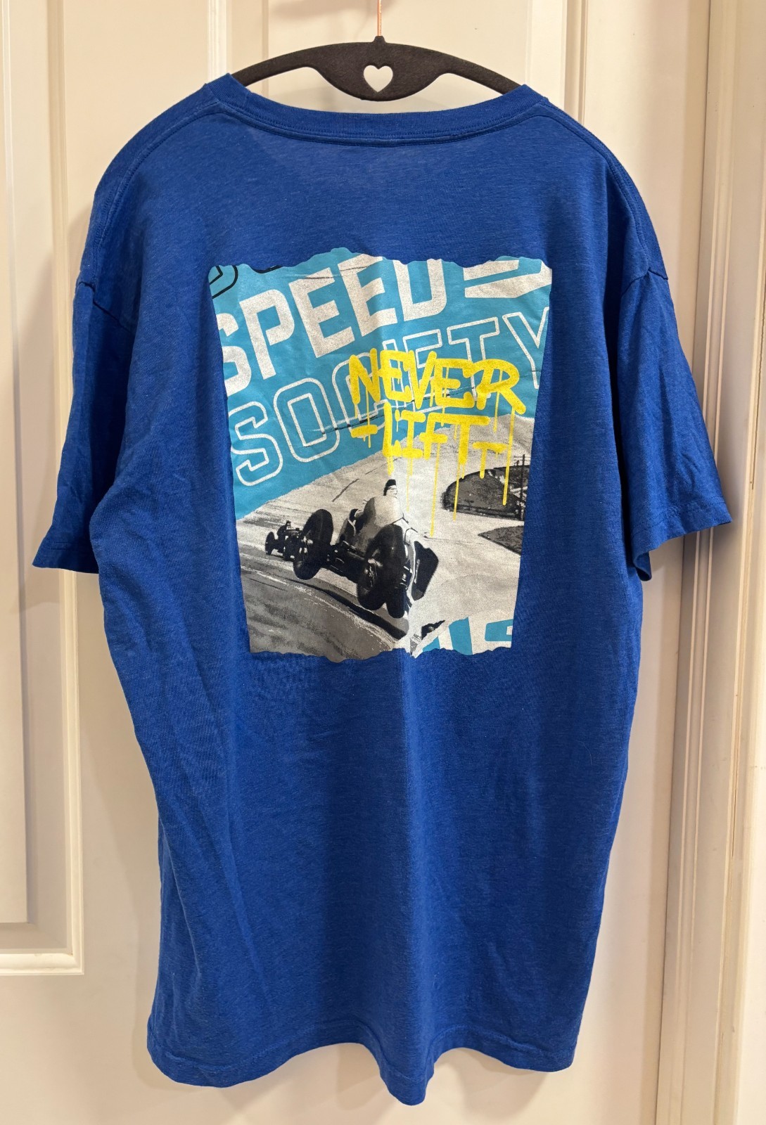 Speed Society “Never Lift” Racing Graphic T-Shirt Blue XL 60/40 Cotton Poly