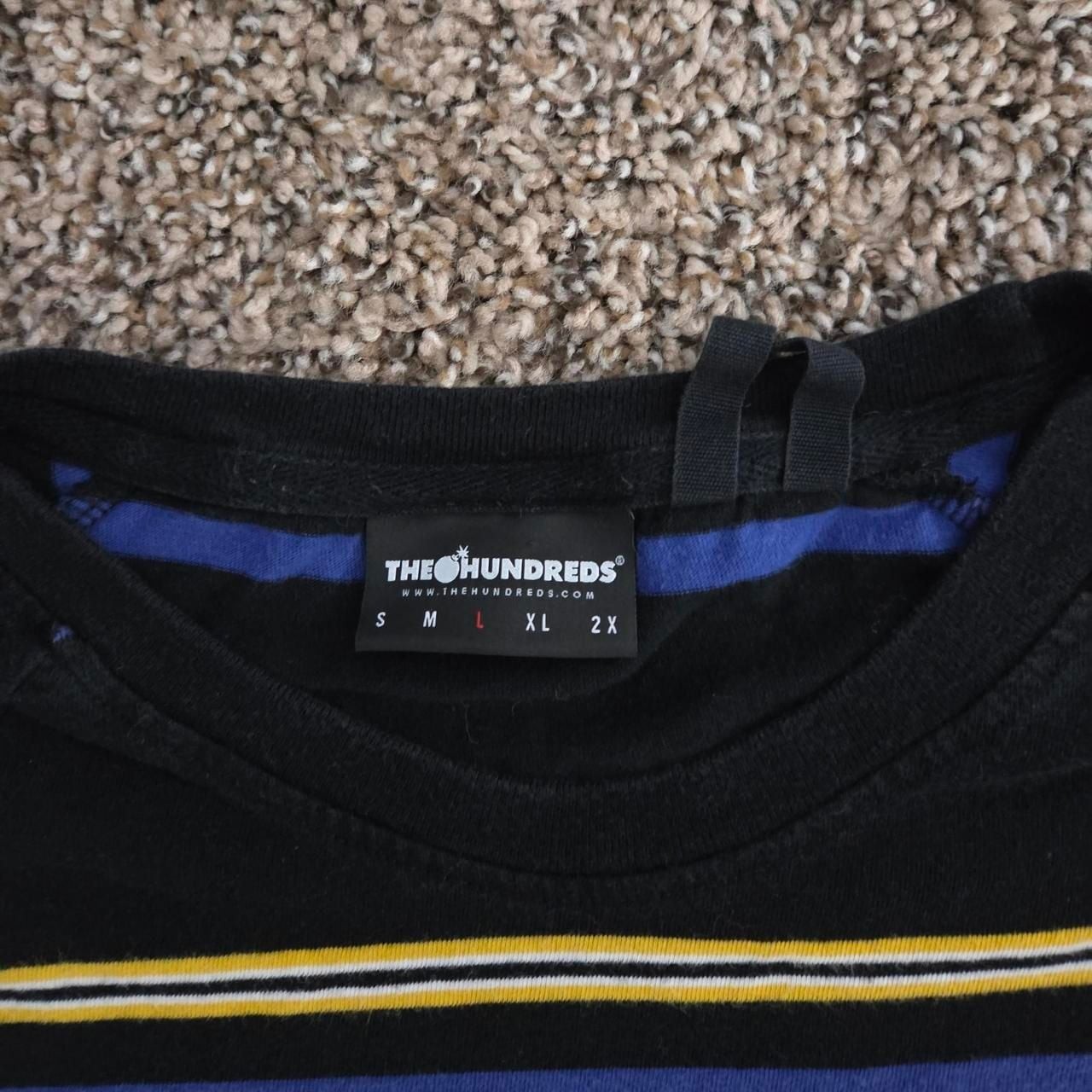 The Hundreds Vintage Y2K Striped Embroidered Graphic T-Shirt Black Blue Yellow