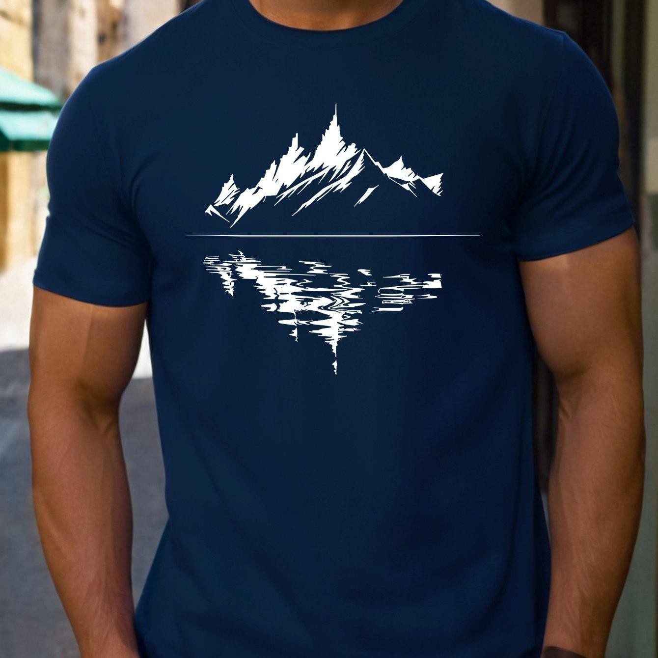 Men&rsquo;s 100% Cotton T-shirt Summer Casual Loose Fit Mountain Print Tee Top
