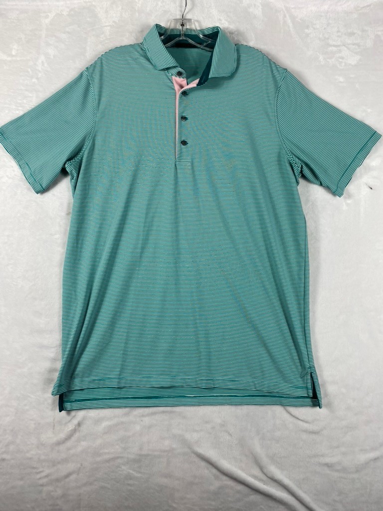 Greyson Golf Polo Shirt Sz L Green Striped Short Sleeve Performance Fabric