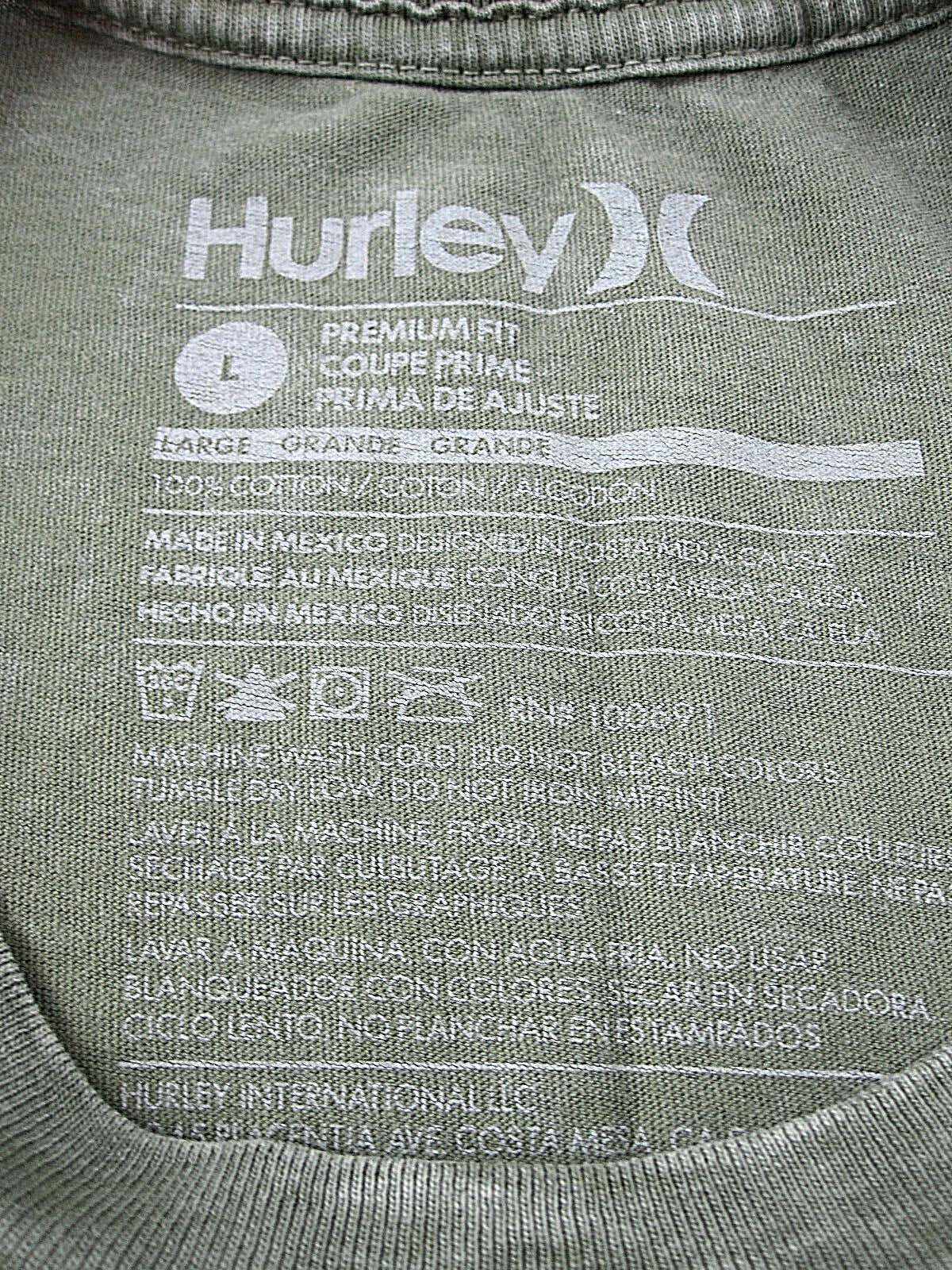 Mens Hurley S/S Shirt Green Gray L( 42in chest 28in Length) Large Logo