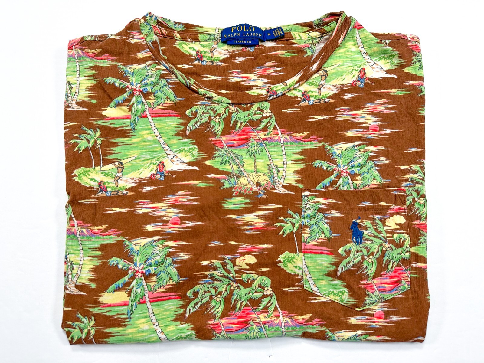 Polo Ralph Lauren Classic Fit M Hawaiian Beach Surfing Hula Girl Short Sleeve